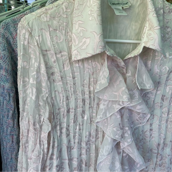 Vintage 90s SZ L Sheer Ruffle Whimsygoth Pirate Fairy Boho Blouse White Blush - Picture 3 of 5